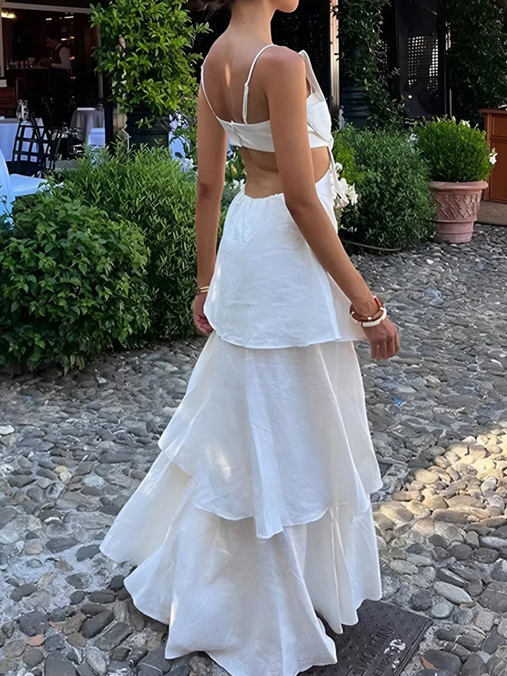 Kvinnors Båge Bodice Maxi Klänning Med Tiered Kjol Detalj