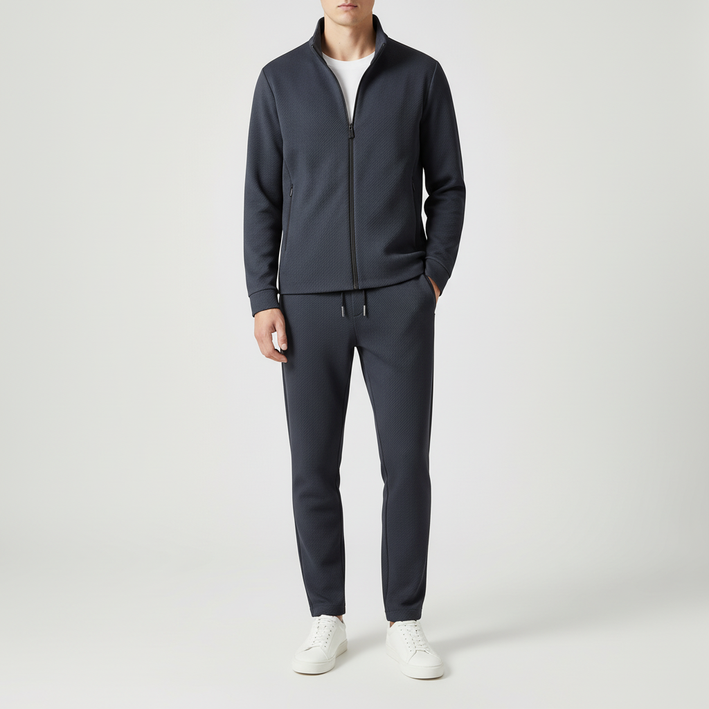 Mäns Lycra Träningsdräkt Set – Stretch Zip Jacka och Byxor för Året Runt Användning