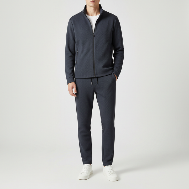 Mäns Lycra Träningsdräkt Set – Stretch Zip Jacka och Byxor för Året Runt Användning