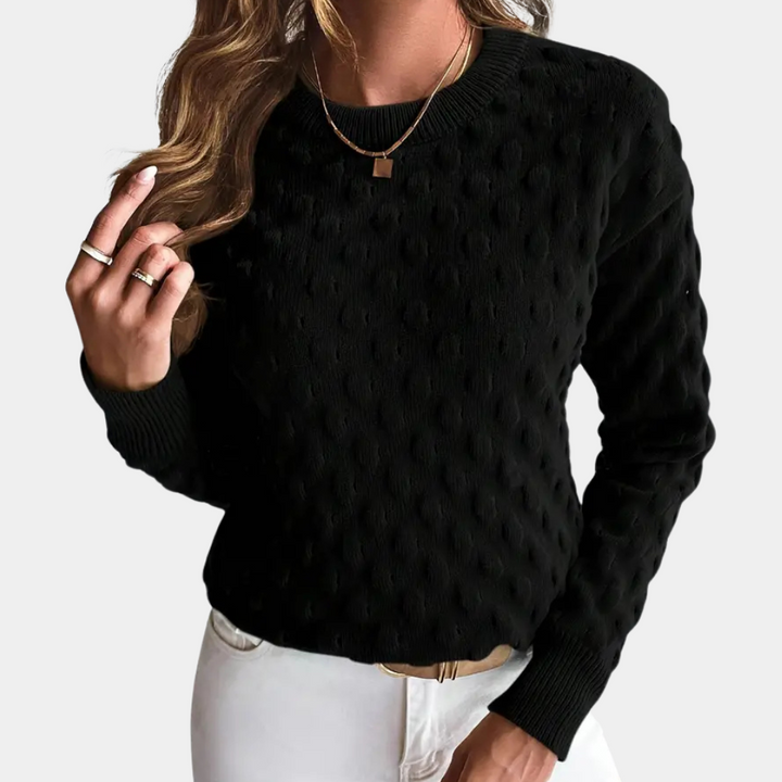 Kvinnors Kabelstickad Cashmere Tröja med Rund Halsringning