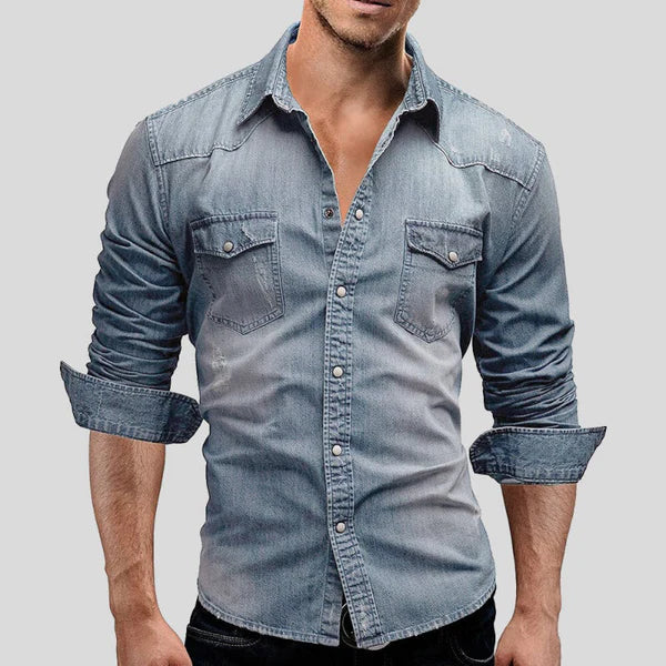 Herr Denimskjorta – Slim Fit Långärmad Stilig Avslappnad Klassisk Knapp-up Overskjorta