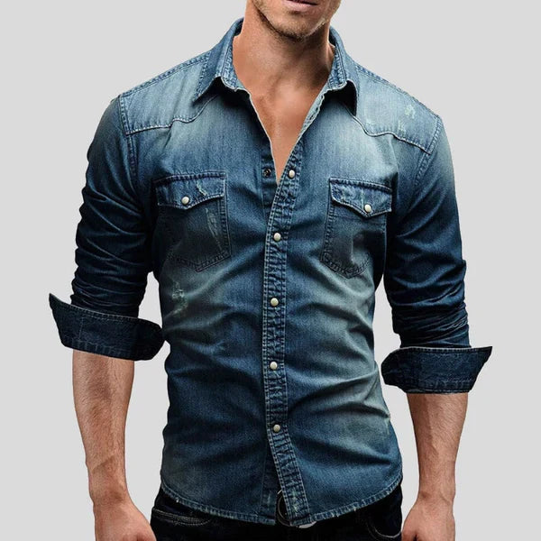 Herr Denimskjorta – Slim Fit Långärmad Stilig Avslappnad Klassisk Knapp-up Overskjorta