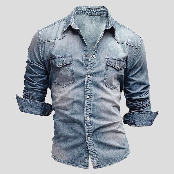 Herr Denimskjorta – Slim Fit Långärmad Stilig Avslappnad Klassisk Knapp-up Overskjorta