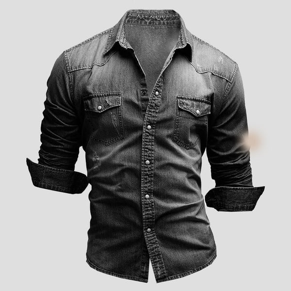 Herr Denimskjorta – Slim Fit Långärmad Stilig Avslappnad Klassisk Knapp-up Overskjorta