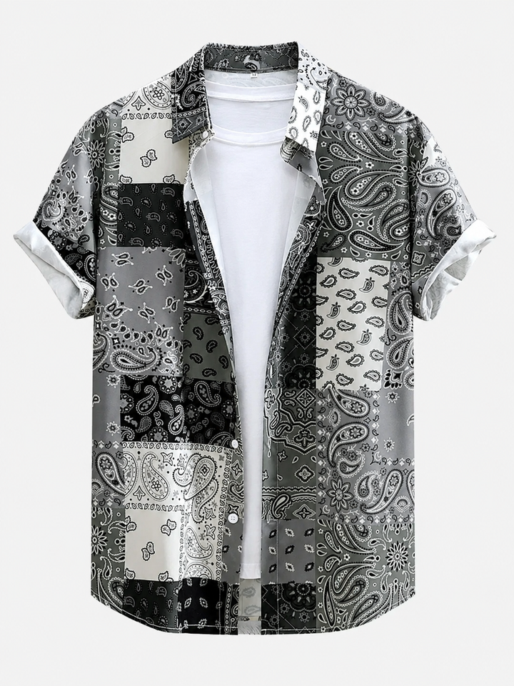 Herrarnas tryckta skjorta och badshorts-set – Regular Fit sommarsemester-set