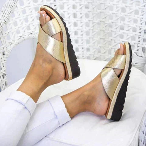 Kvinnors Plattform Rutsch Sandaler – Tvärband Sommarfotwear för Dagligt Komfort