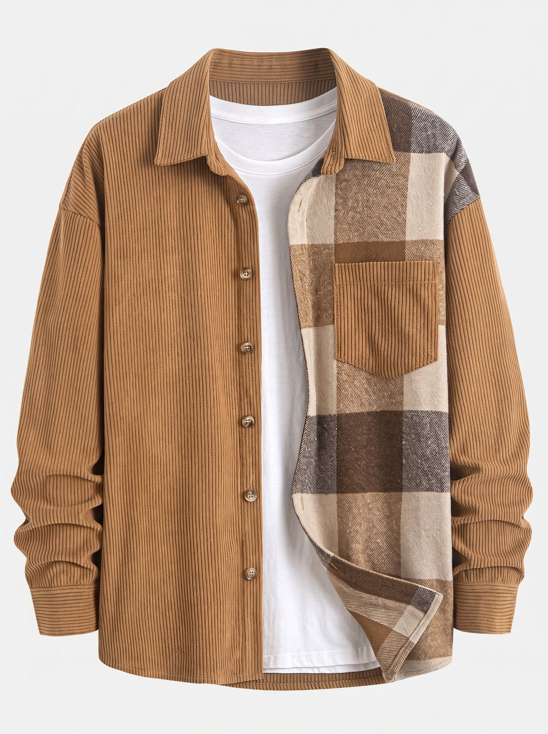 Herrars Corduroy Skjorta och Cargo Jogger Set – Avslappnad Höst Streetwear Co-Ord