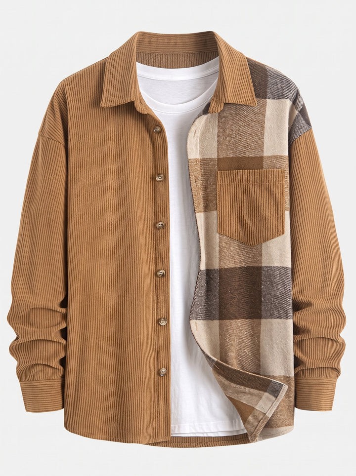 Herrars Corduroy Skjorta och Cargo Jogger Set – Avslappnad Höst Streetwear Co-Ord