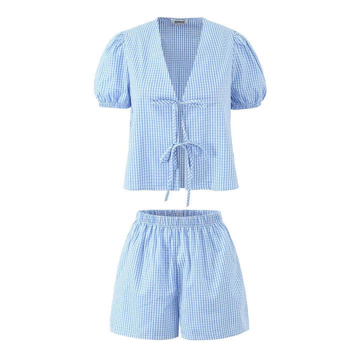 Kvinnors Tryckt Co Ord Set Med Knytframskjutna Shorts