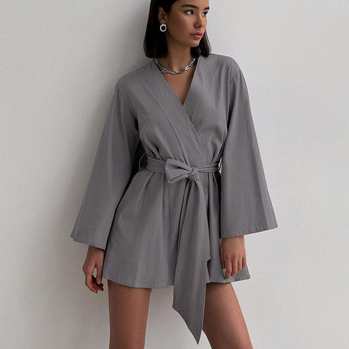 Kvinnors Kimono Klänning Bred Ärmar Bälte Mini Passform
