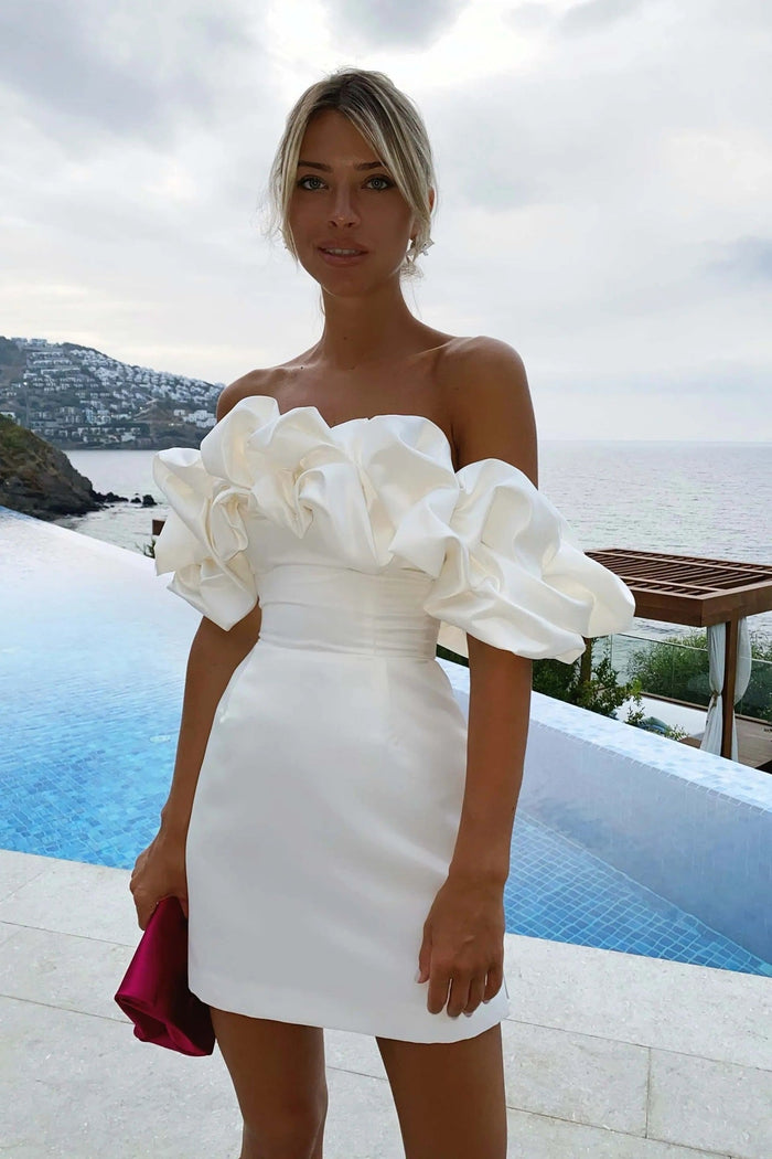 Kvinnors Off Shoulder Mini Klänning Statement Ruffle Bodice