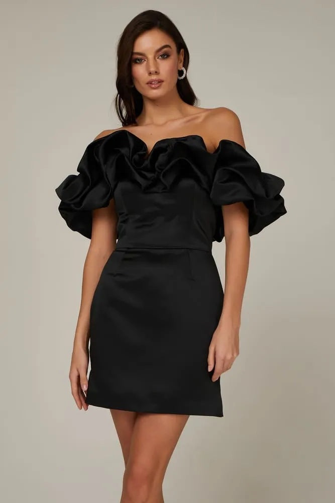 Kvinnors Off Shoulder Mini Klänning Statement Ruffle Bodice
