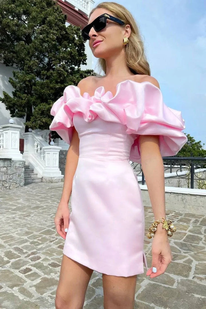 Kvinnors Off Shoulder Mini Klänning Statement Ruffle Bodice