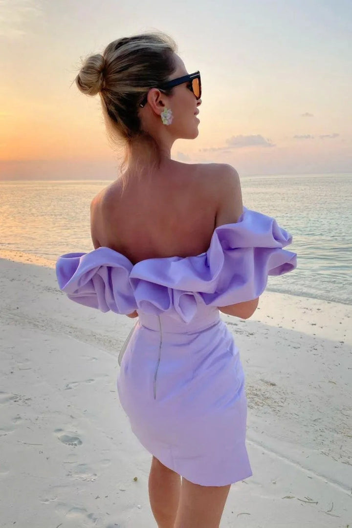Kvinnors Off Shoulder Mini Klänning Statement Ruffle Bodice