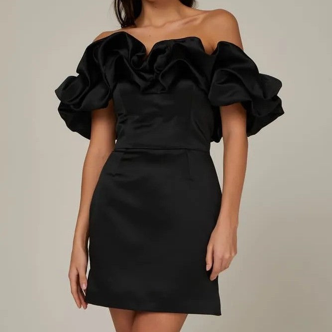 Kvinnors Off Shoulder Mini Klänning Statement Ruffle Bodice