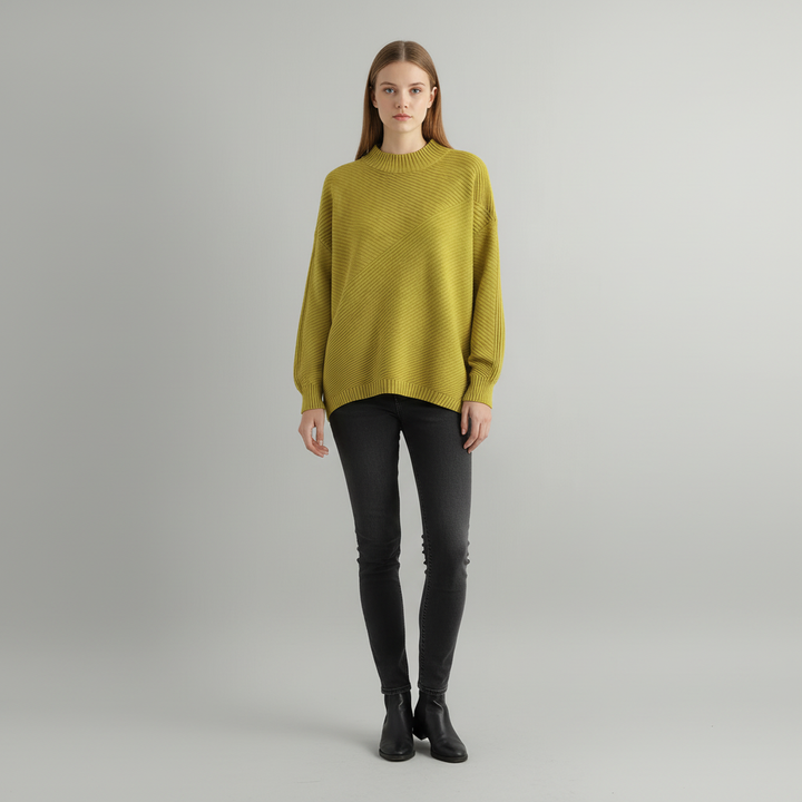 Kvinnors Diagonal Ribbstickad Tröja Oversized Mock Neck