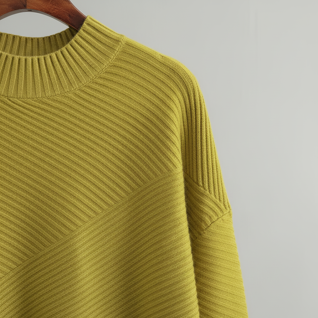 Kvinnors Diagonal Ribbstickad Tröja Oversized Mock Neck