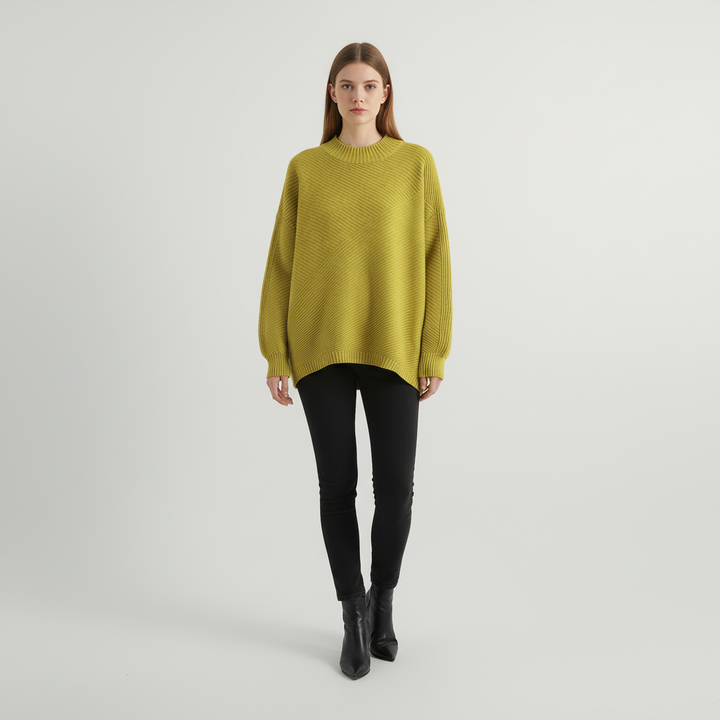Kvinnors Diagonal Ribbstickad Tröja Oversized Mock Neck