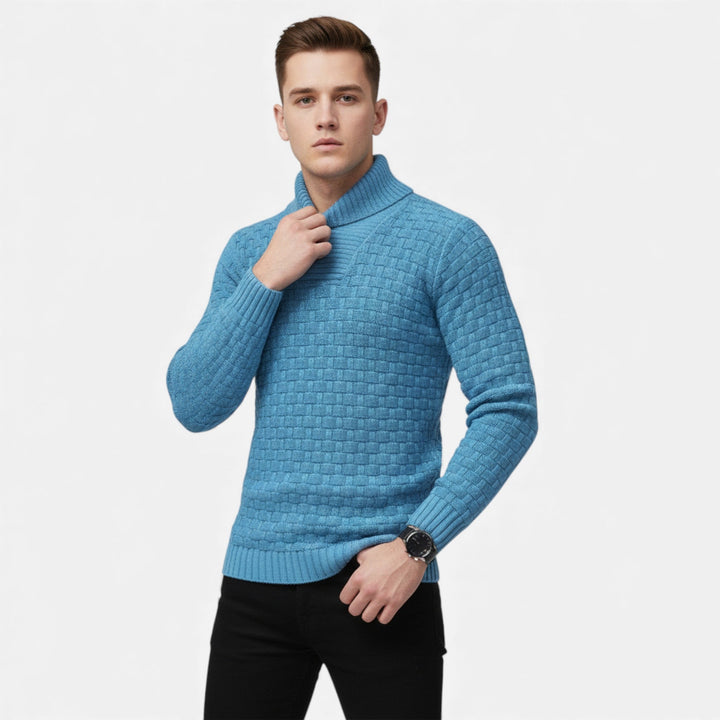 Valmonti | Herrs turtleneck-knapptröja – Slim fit stickad tröja