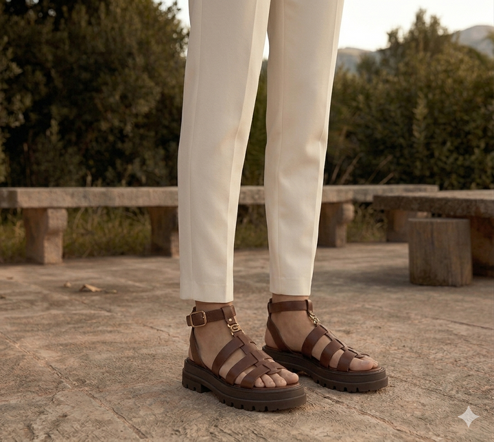 Kvinnors Gladiator Rem Sandaler Chunky Sula Sommar Flats