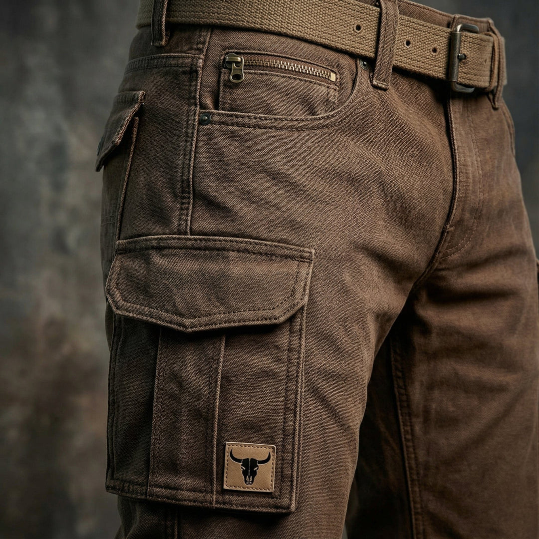 Herrers Slim Fit Cargo Byxor med Fickor i Utility Stil