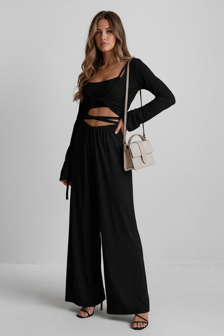 Kvinnors Lounge Set Tre Delar Wrap Top Bred Byxor
