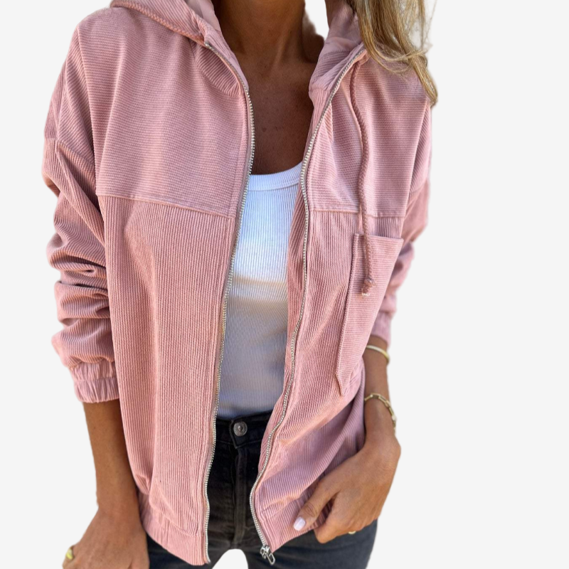 Kvinnors Hooded Zip Jacket – Texturerad Avslappnad Lager för Vår och Höst