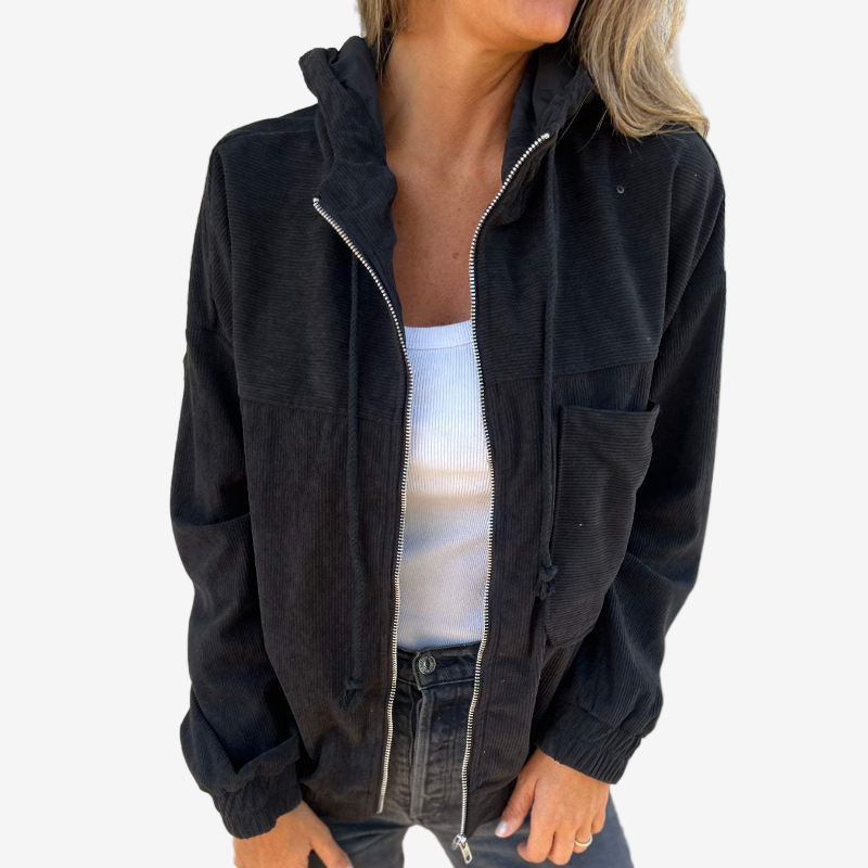 Kvinnors Hooded Zip Jacket – Texturerad Avslappnad Lager för Vår och Höst