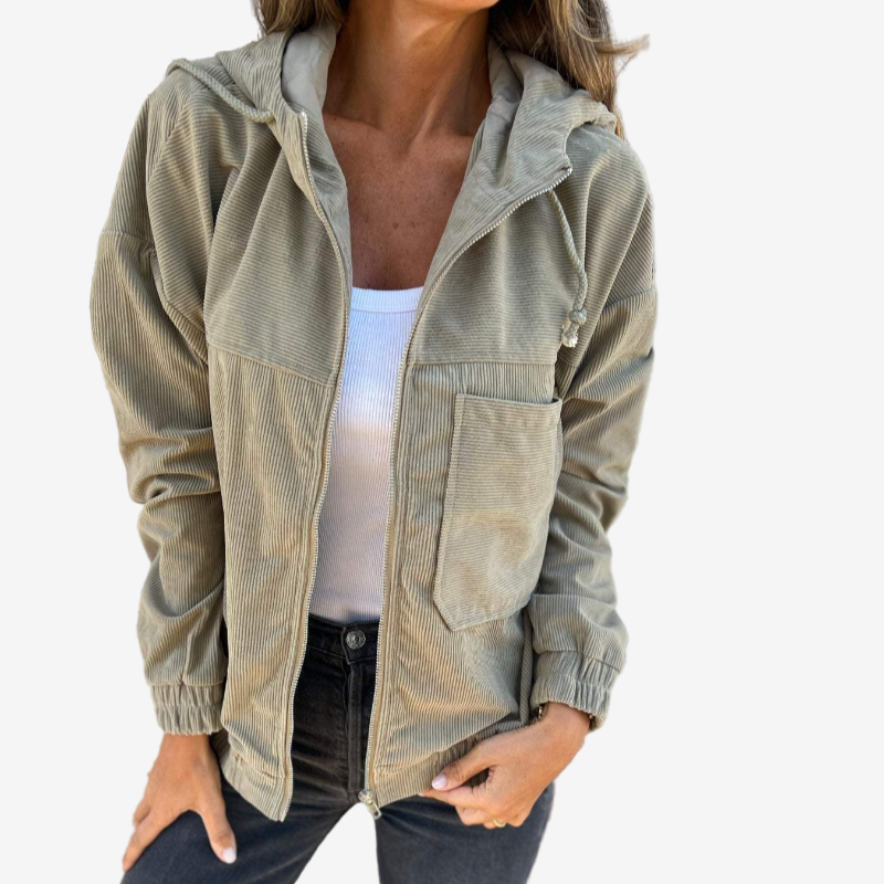 Kvinnors Hooded Zip Jacket – Texturerad Avslappnad Lager för Vår och Höst