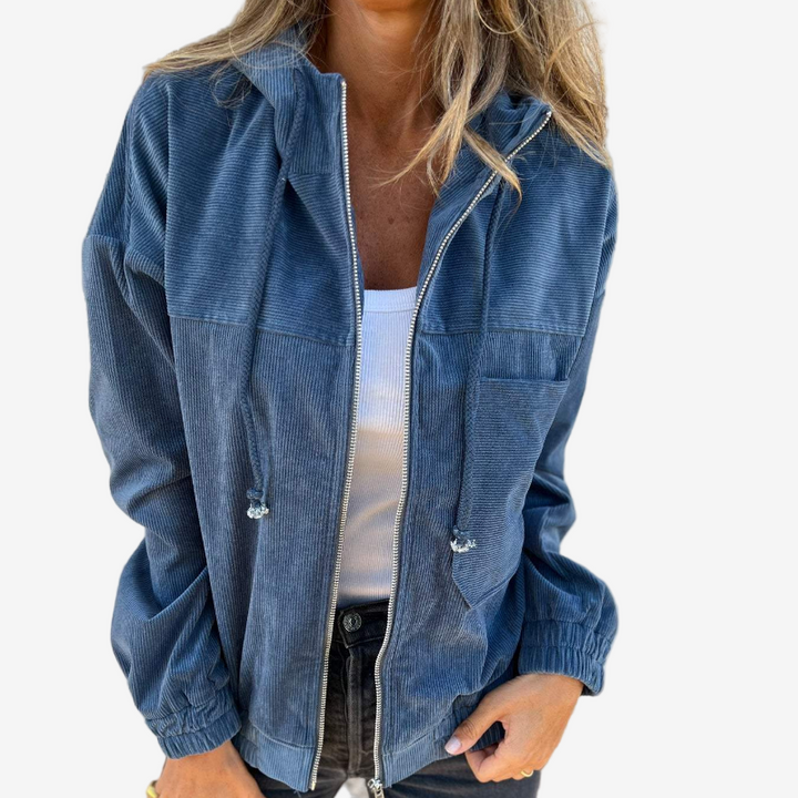Kvinnors Hooded Zip Jacket – Texturerad Avslappnad Lager för Vår och Höst