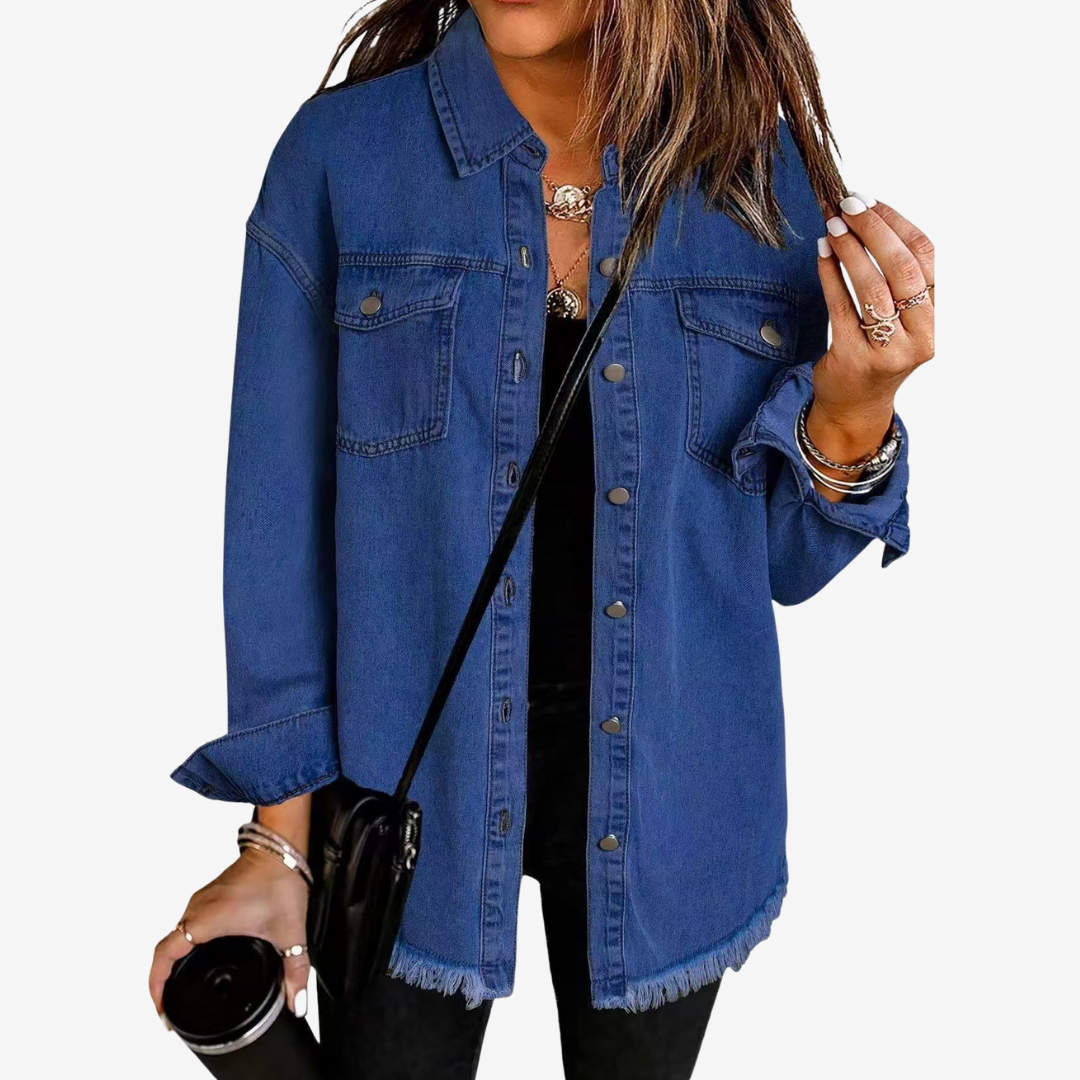Kvinnors Långärmad Denim Shacket – Avslappnad Knapp-fram Lager för Vardagsbruk