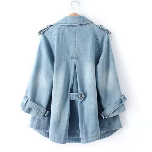 Kvinnors Kort Denim Trench Coat – Dubbelknäppt Lager för Vår och Höst