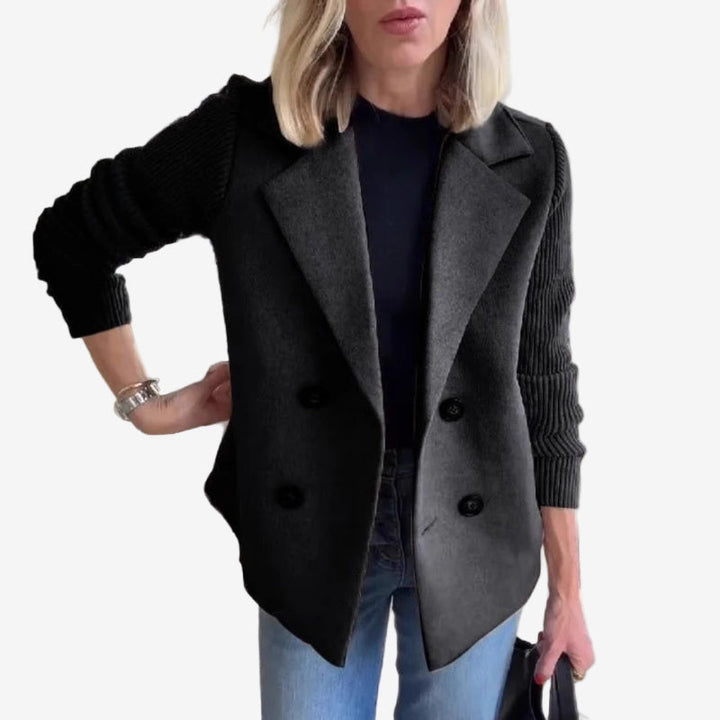 Dams dubbelknäppt blazer – Ribbad ärm smart casual lager för höst och vinter