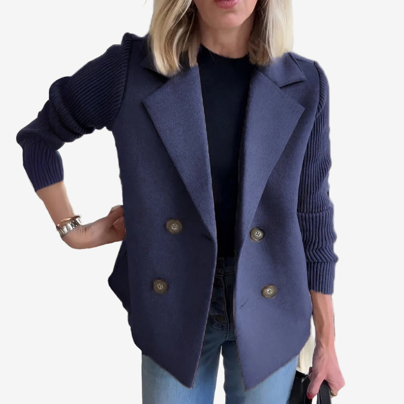 Dams dubbelknäppt blazer – Ribbad ärm smart casual lager för höst och vinter