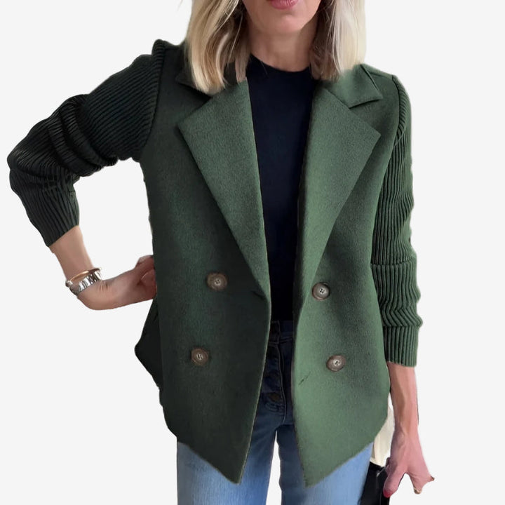 Dams dubbelknäppt blazer – Ribbad ärm smart casual lager för höst och vinter