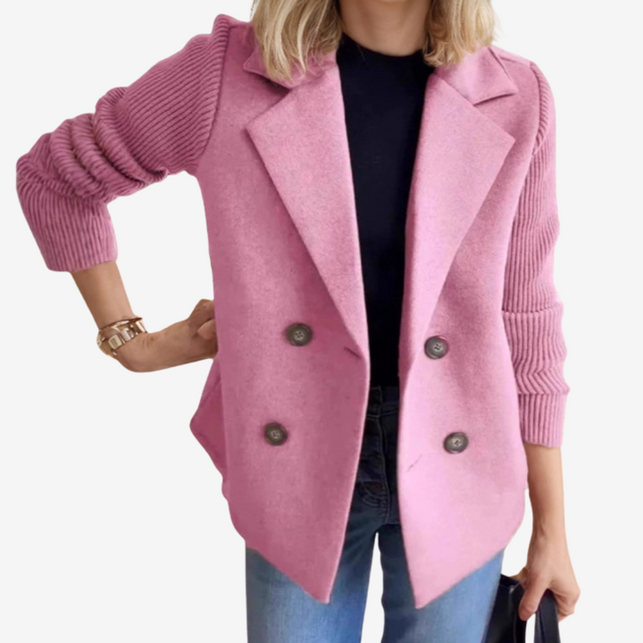 Dams dubbelknäppt blazer – Ribbad ärm smart casual lager för höst och vinter