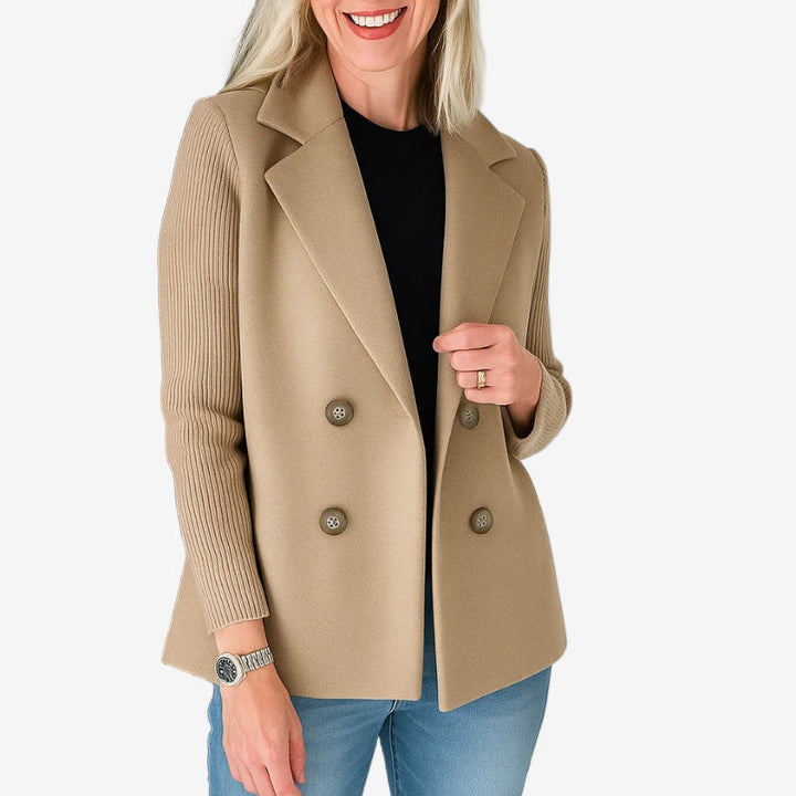 Dams dubbelknäppt blazer – Ribbad ärm smart casual lager för höst och vinter