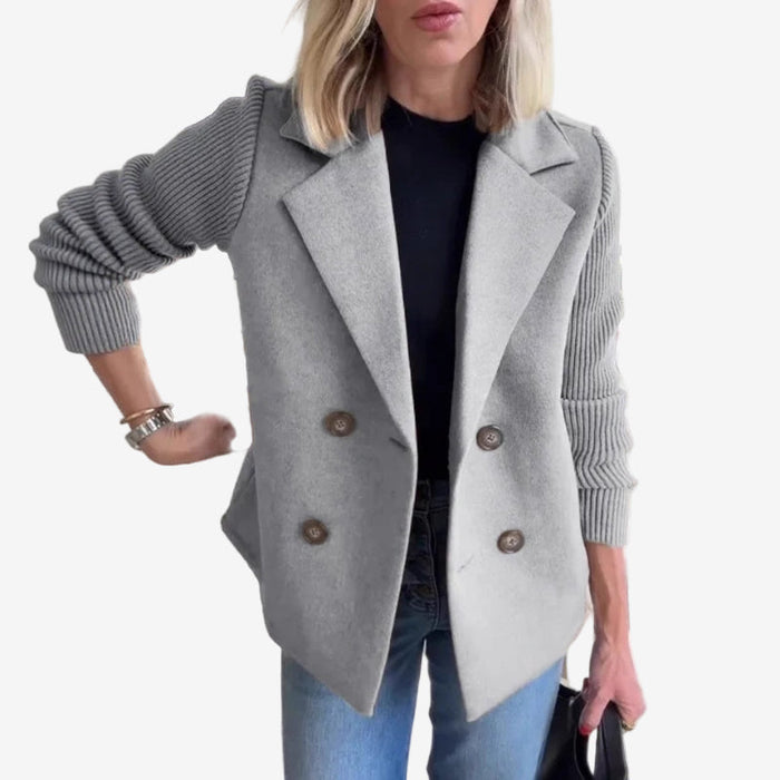 Dams dubbelknäppt blazer – Ribbad ärm smart casual lager för höst och vinter