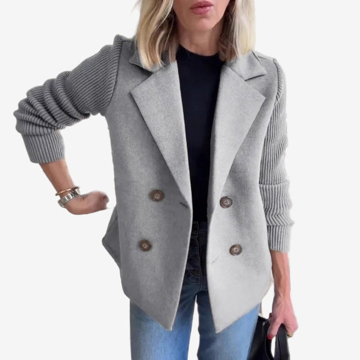 Dams dubbelknäppt blazer – Ribbad ärm smart casual lager för höst och vinter