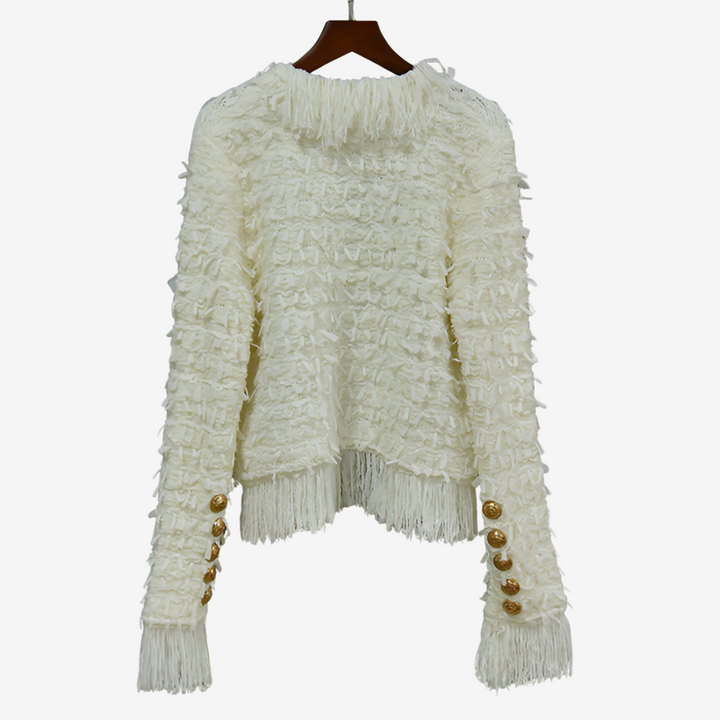 Kvinnors Tweed-effekt Franjjacka – Texturerad Knapplager för Höst och Vinter