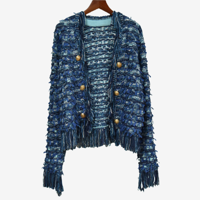 Kvinnors Tweed-effekt Franjjacka – Texturerad Knapplager för Höst och Vinter