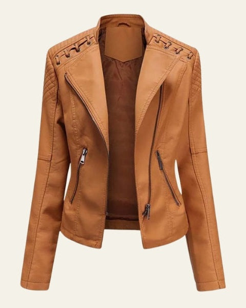 Kvinnors Slim Fit Bikerjacka – Dragkedja Moto Lager för Våren och Hösten