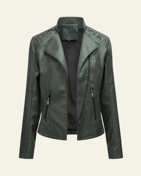 Kvinnors Slim Fit Bikerjacka – Dragkedja Moto Lager för Våren och Hösten