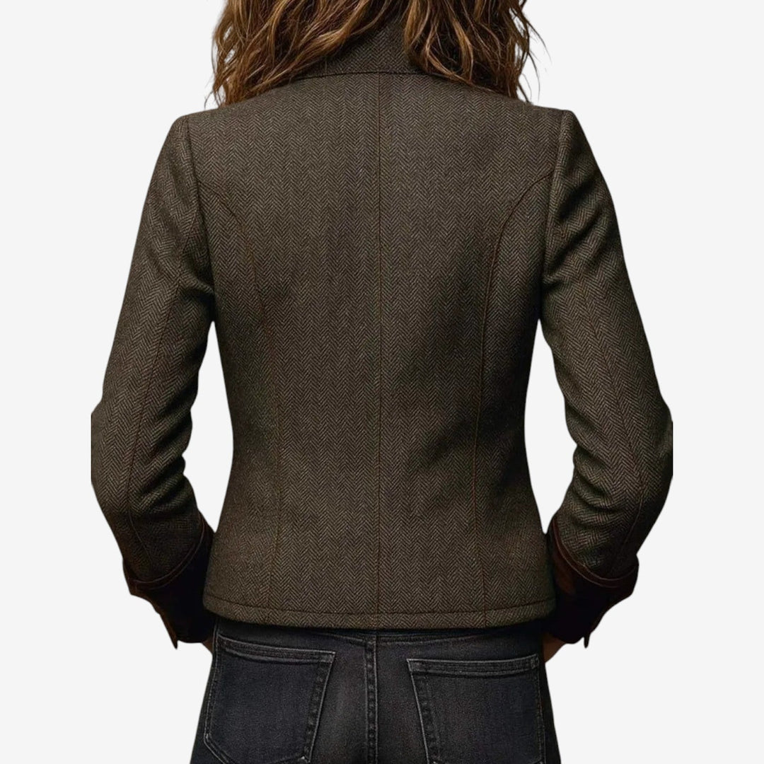 Kvinnors Strukturerad Herringbonejacka – Skräddarsydd Knappframsida för Smart Casual Klädsel