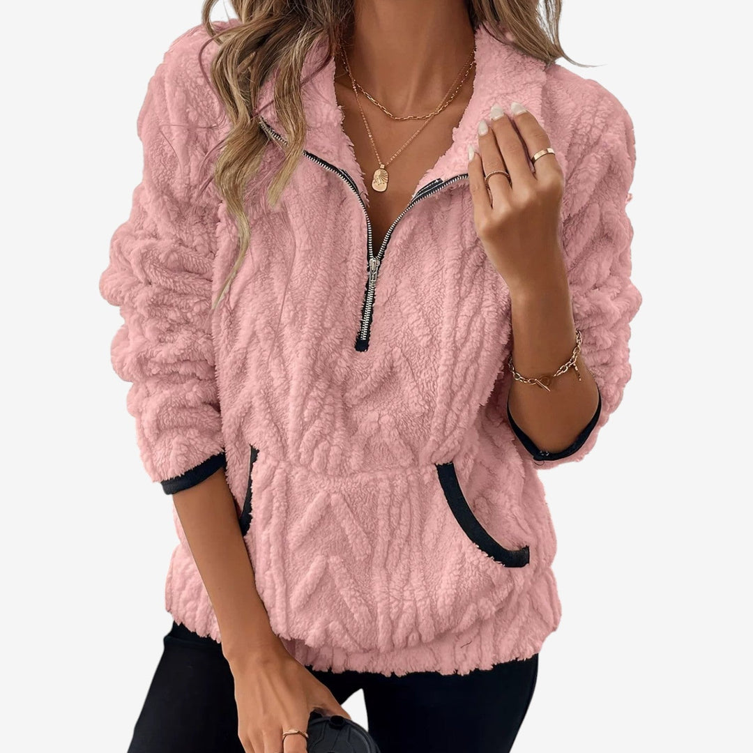 Kvinnors Plush Halv-Zip Pullover – Mysig Hög-Krage Lager för Höst och Vinter