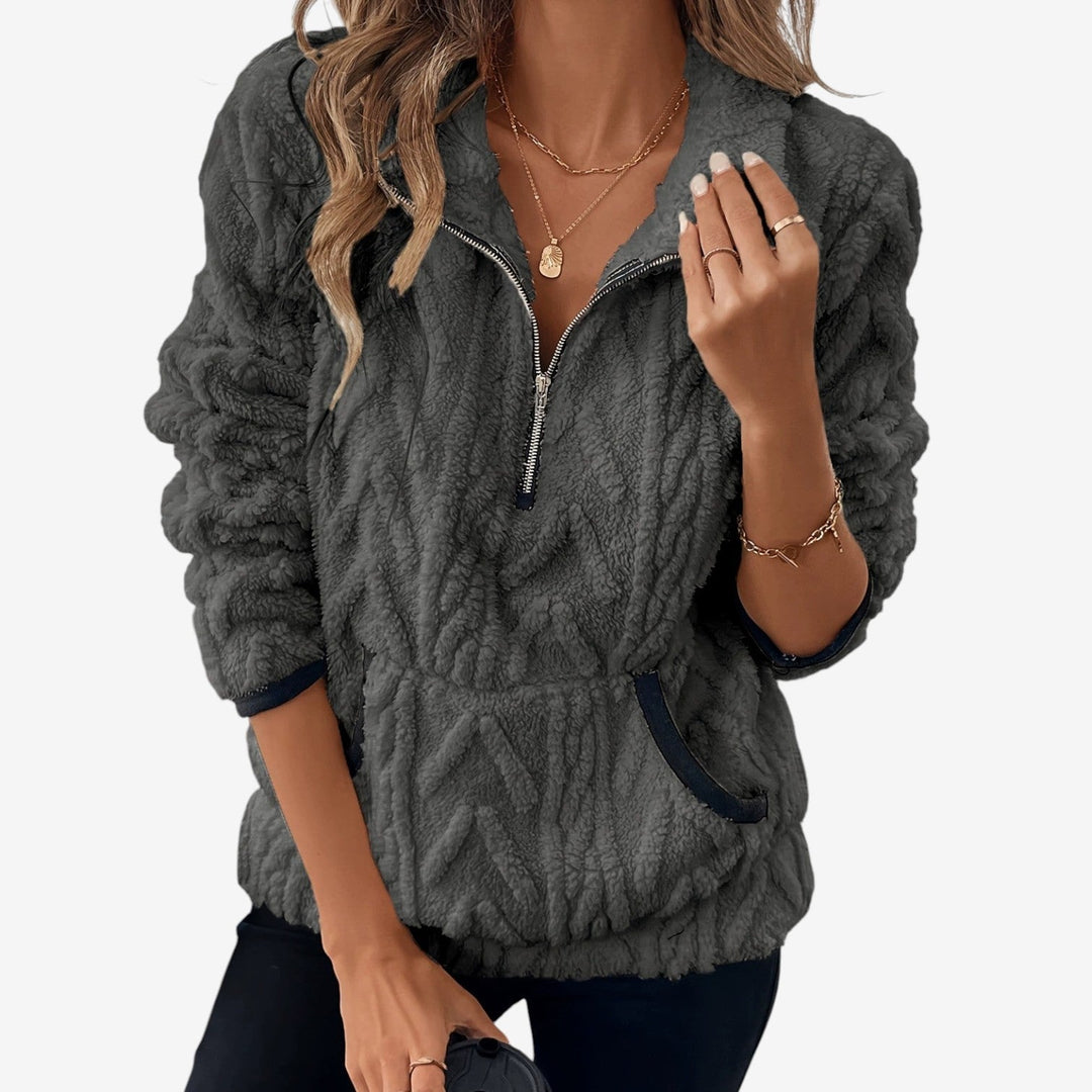 Kvinnors Plush Halv-Zip Pullover – Mysig Hög-Krage Lager för Höst och Vinter