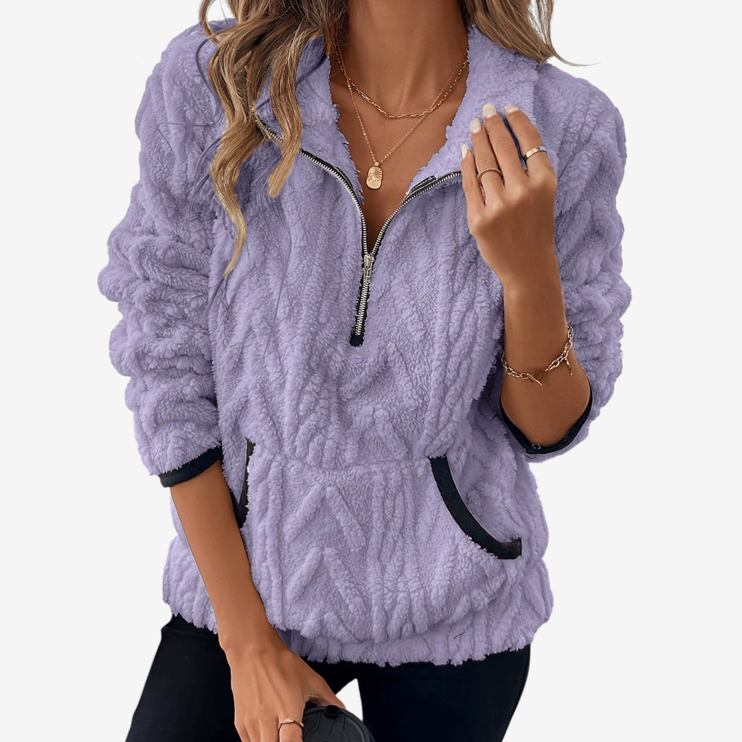 Kvinnors Plush Halv-Zip Pullover – Mysig Hög-Krage Lager för Höst och Vinter