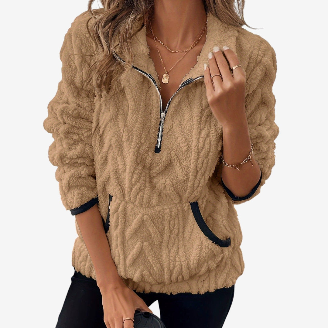 Kvinnors Plush Halv-Zip Pullover – Mysig Hög-Krage Lager för Höst och Vinter