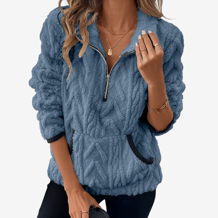 Kvinnors Plush Halv-Zip Pullover – Mysig Hög-Krage Lager för Höst och Vinter
