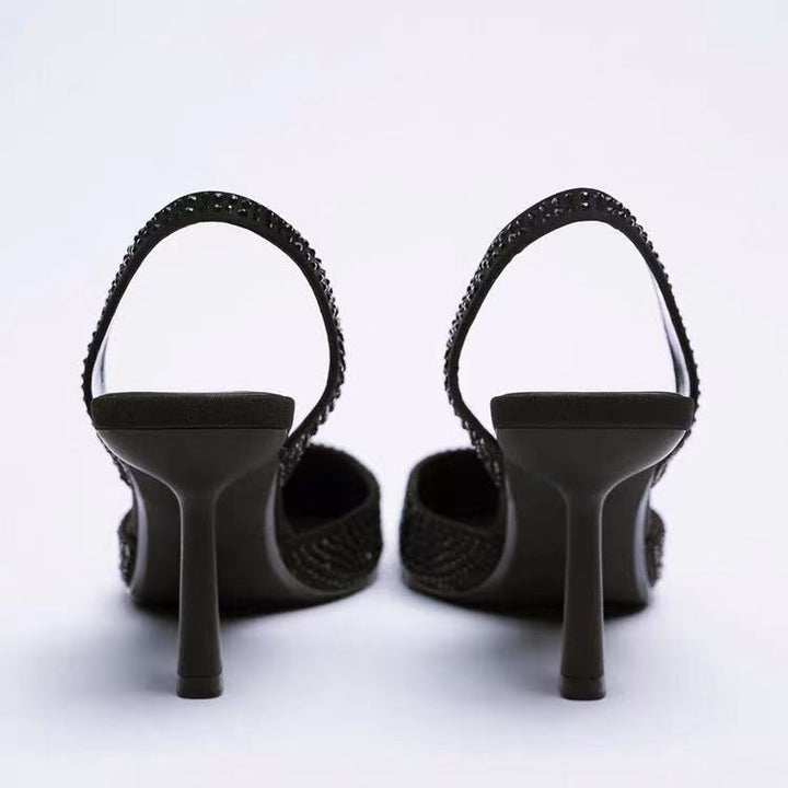 Kvinnors Dekorerade Slingback Pumps Spetsig Hög Klack